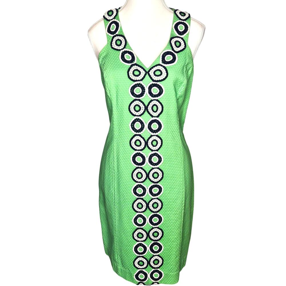 Lilly Pulitzer Dress 12 Green Black Embroidered 36Bust 35Length 100% Cotton H40